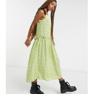 NWT Topshop Dropped Waist Midi Dress In Lime Green Floral